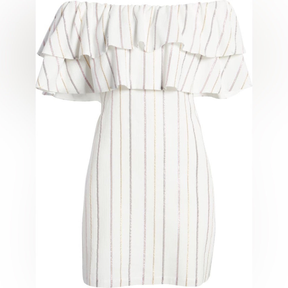 CHARLES HENRY Metallic Stripe Ivory Popover NWT